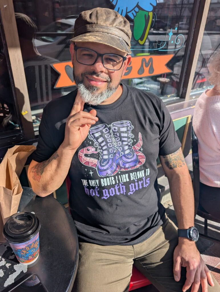 Joe Turmes relaxing at a local coffee shop in Nampa