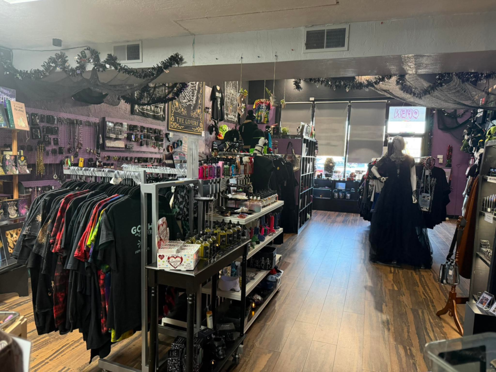 Interior, merch and purple walls