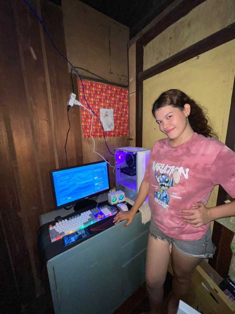 at her first computer setup